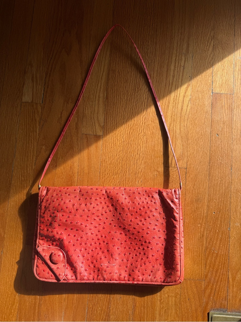 Red Ostrich-Texture Shoulder Bag with Flap - Women's Evening Crossbody